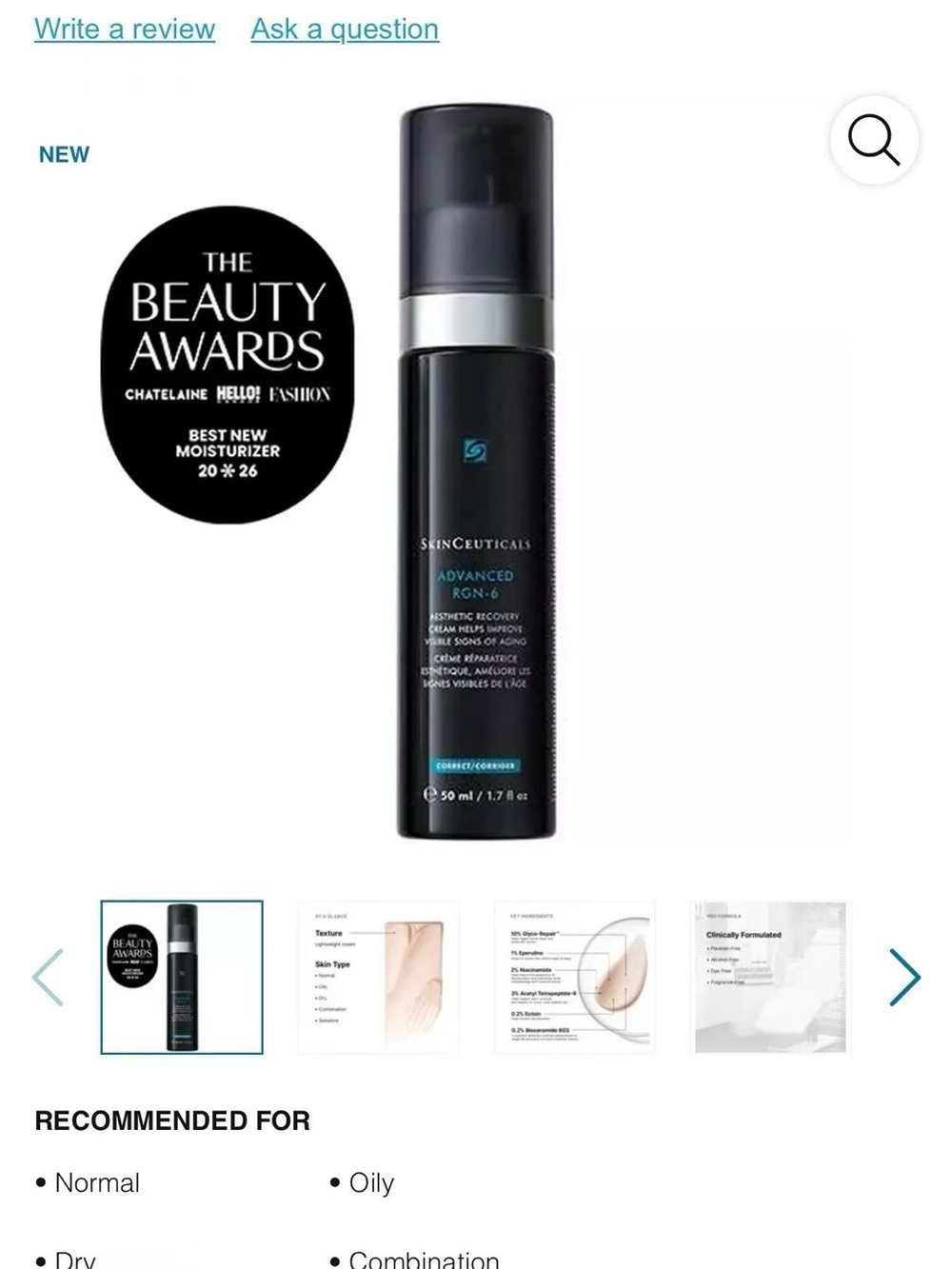 SkinCeuticals Advanced RGN-6 Recovery Cream - Black with Silver Accent